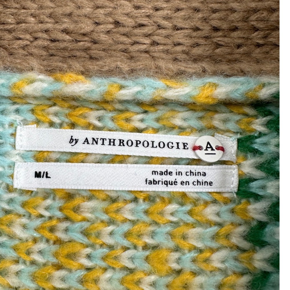 Anthropologie Fair Isle Shawl Collar Toggle Cardigan Sweater Multi Color M/L - Picture 5 of 9